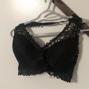 Like New Pink Victoria Secret Black Lace Padded Bralette size L (DD)